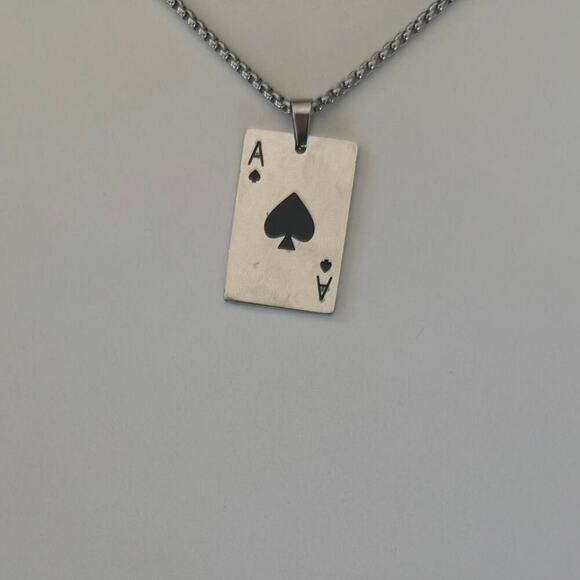 Y2K Silver Tone Ace of Spades Necklace 22" Chain Unisex Statement Punk New - Picture 8 of 8